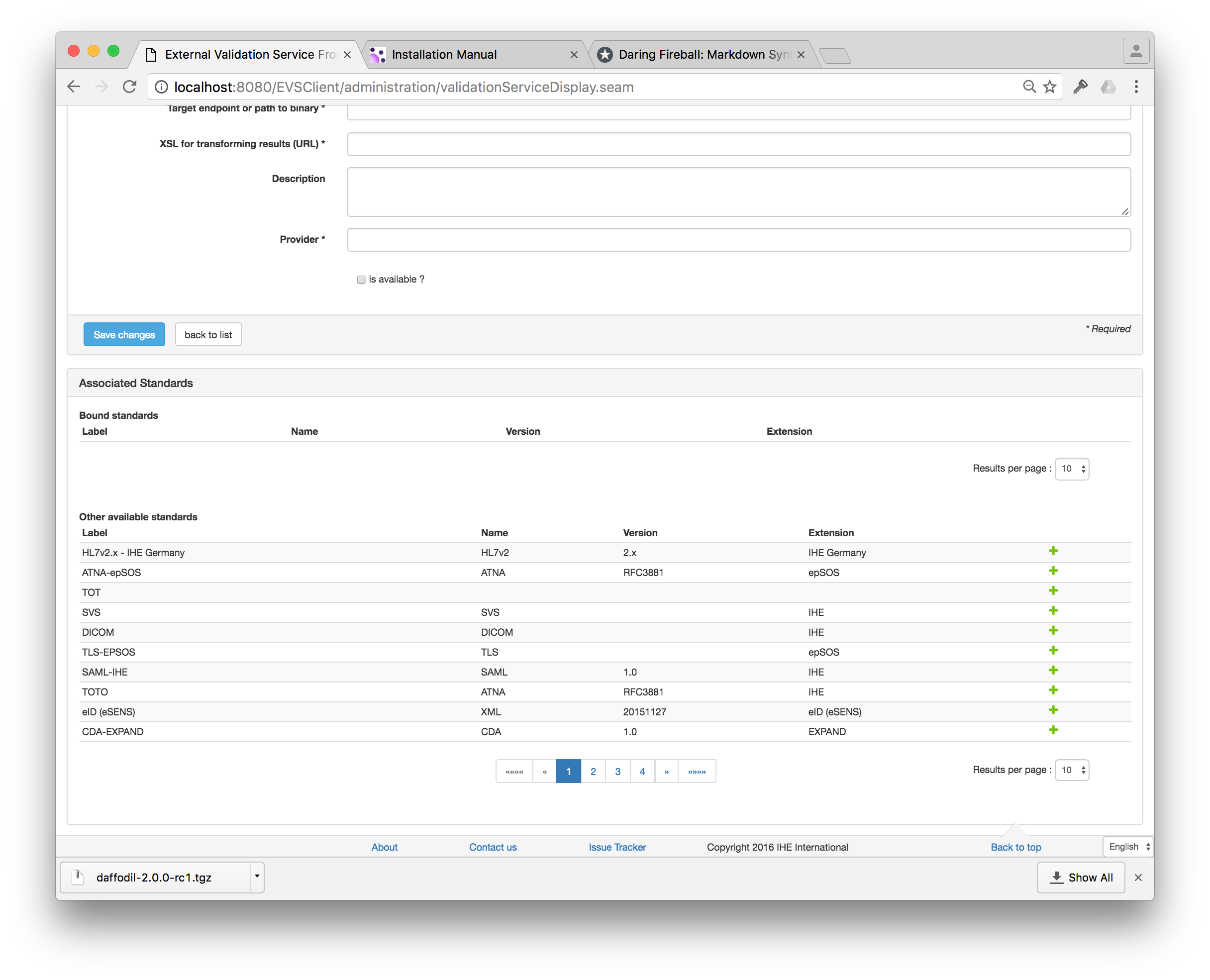 Linking standard to a validation service