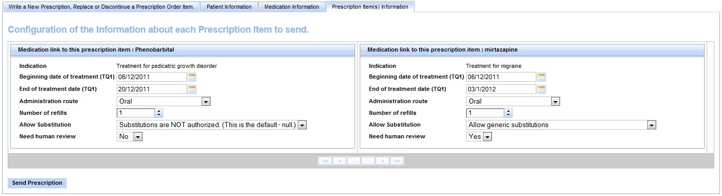 prescription item configuration